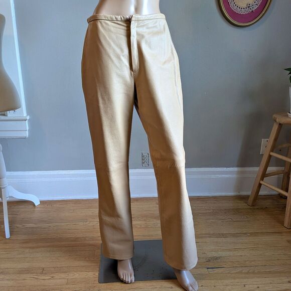 Vintage Y2K Uniform Paul Richard Leather Pants Tan High Rise Size 6 - Picture 2 of 11